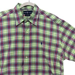 Ralph Lauren Button Down Shirt Blake Mens L Green Plaid Preppy 90s Vintage